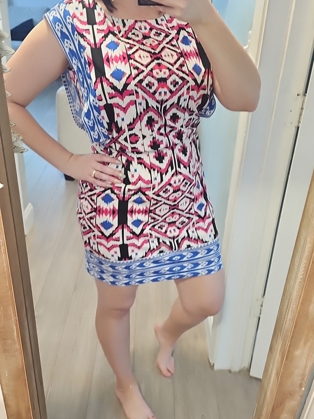 London Times Sleeveless Midi Dress in Blue, Pink & Black